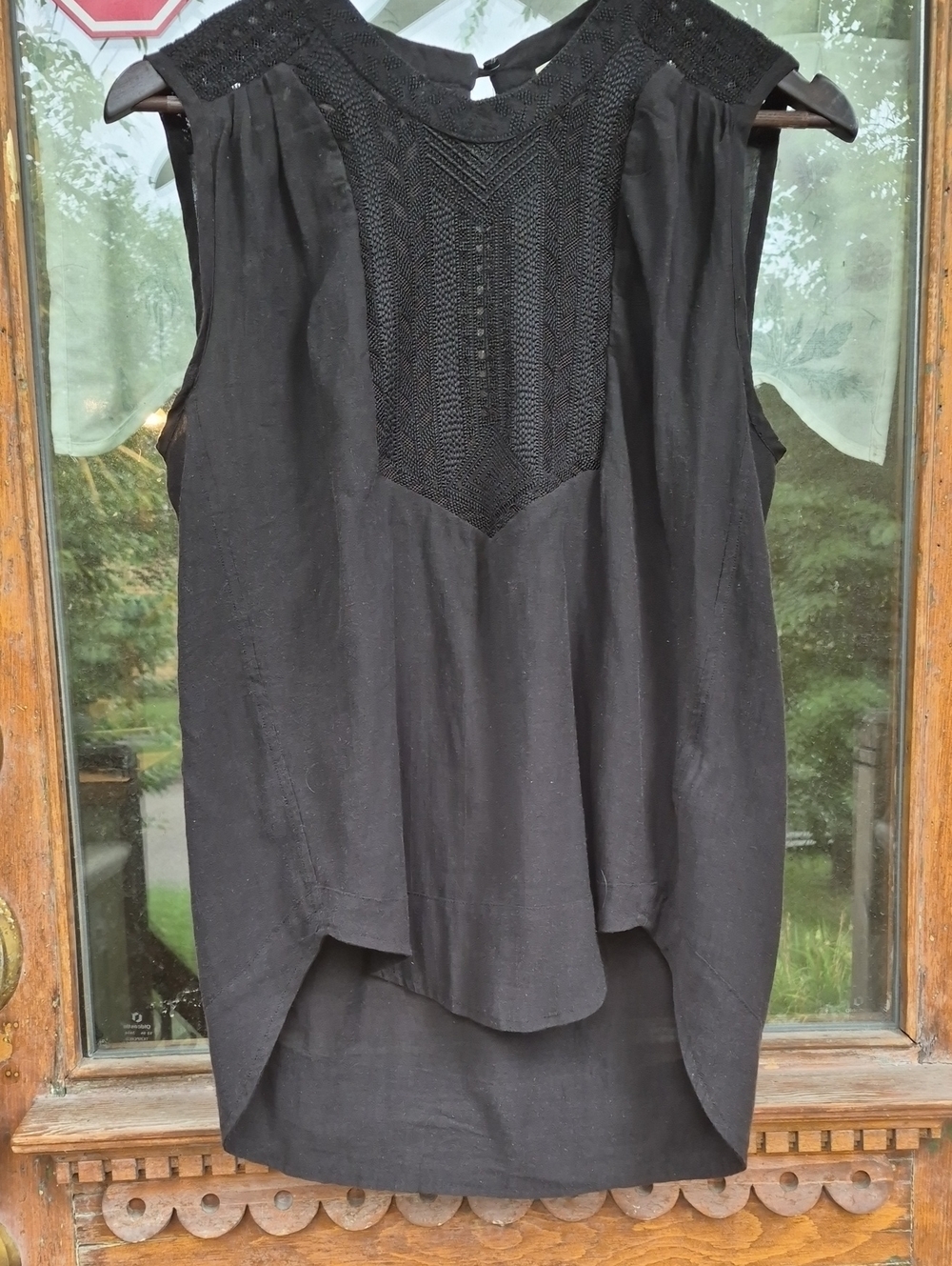 Sleeveless Black Crochet-Yoke Camisole